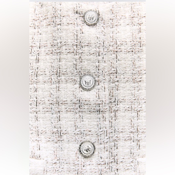 Zara Textured Cropped Vest Round neck Top Front pockets Ecru Beige size L NWT - Picture 12 of 16